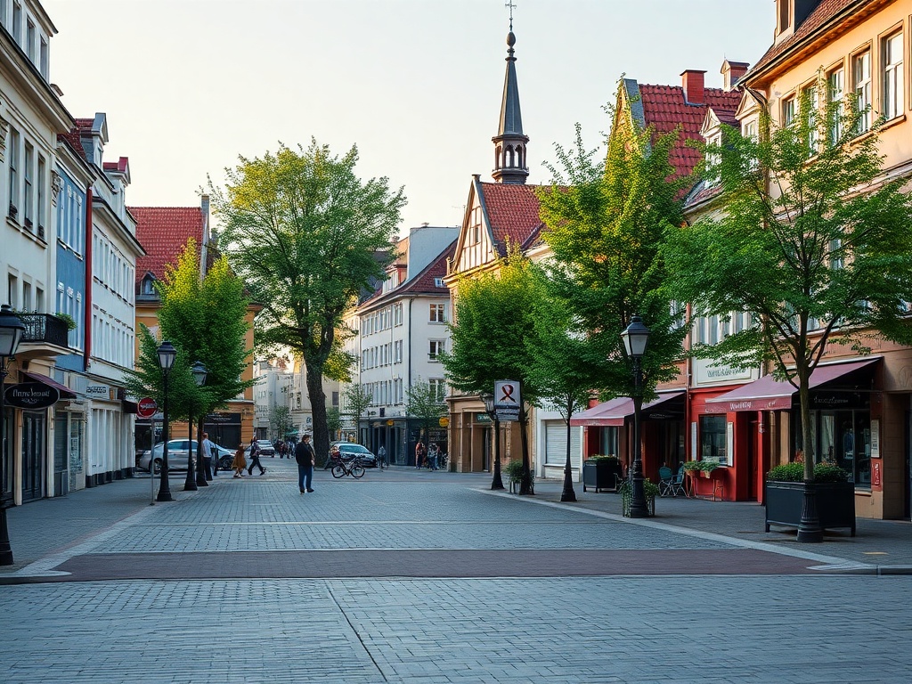 Mapa przedstawiająca infrastrukturę Lęborka, z zaznaczonymi sklepami, placówkami zdrowia i edukacji.