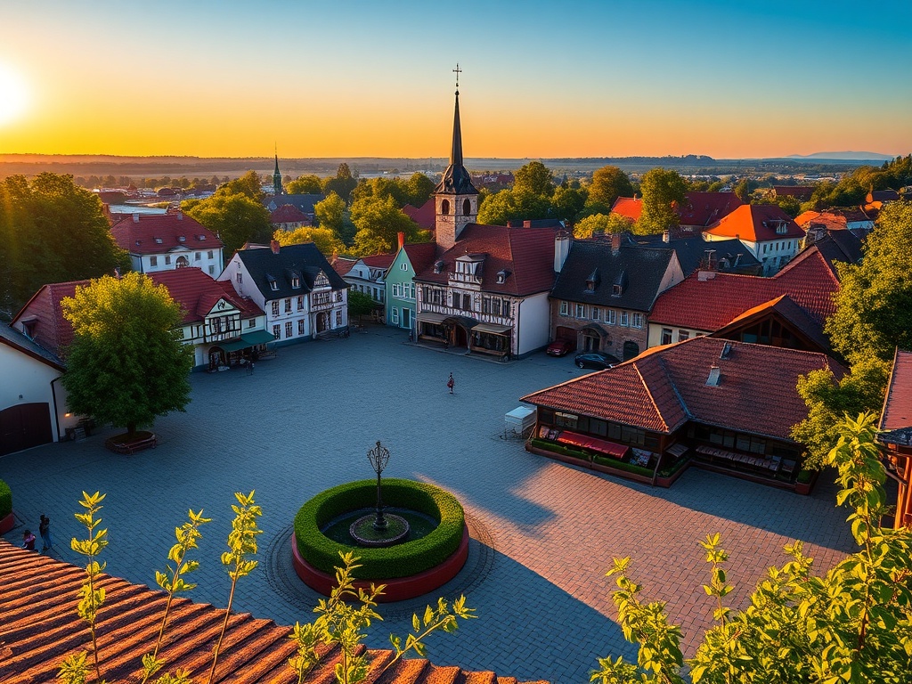 Widok na rynek w Lęborku podczas majowego świętowania z mieszkańcami i turystami.